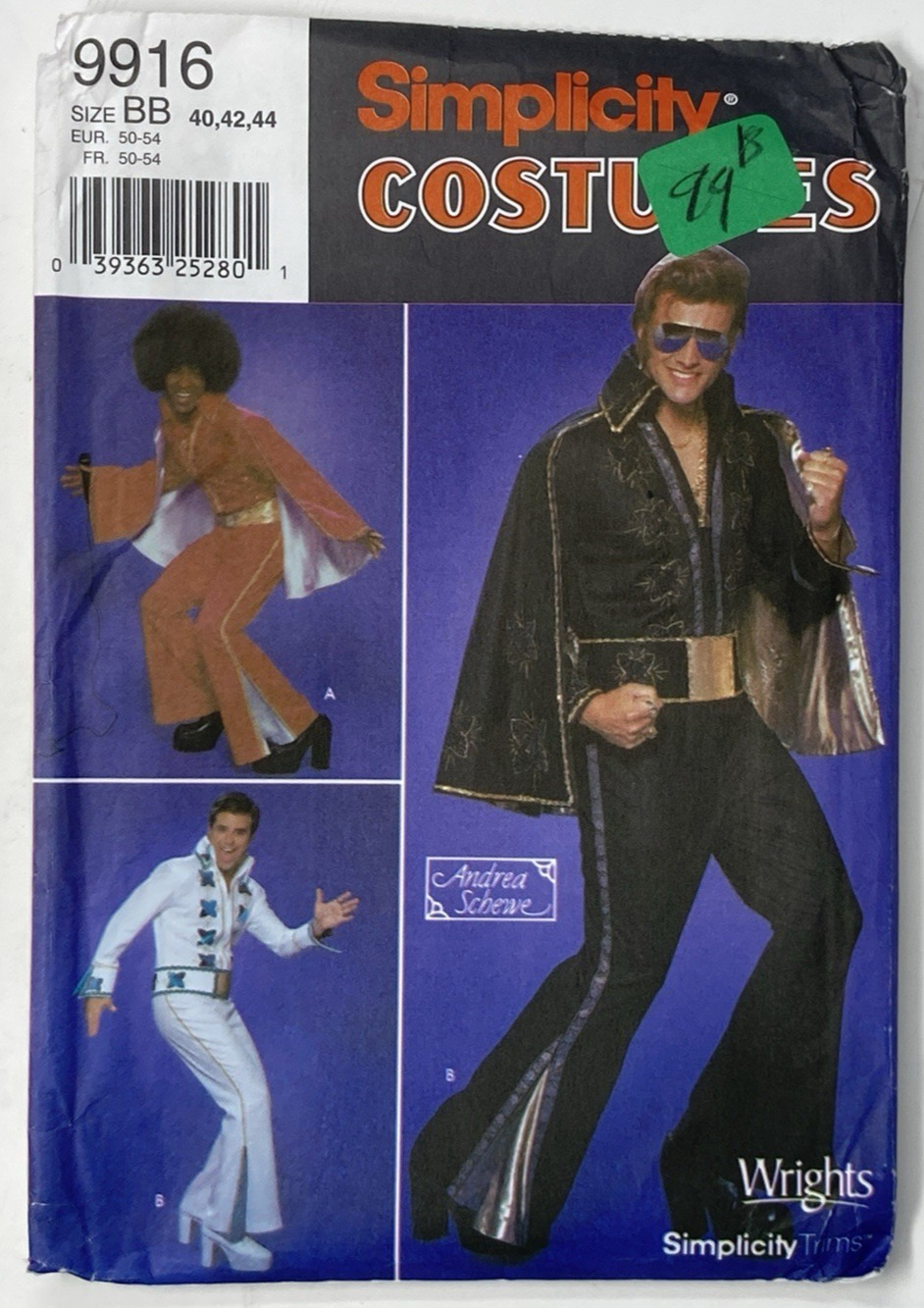 Simplicity 9916 Mens Elvis Michael Jackson Disco Jumpsuit & Cape 40-42-44 UNCUT